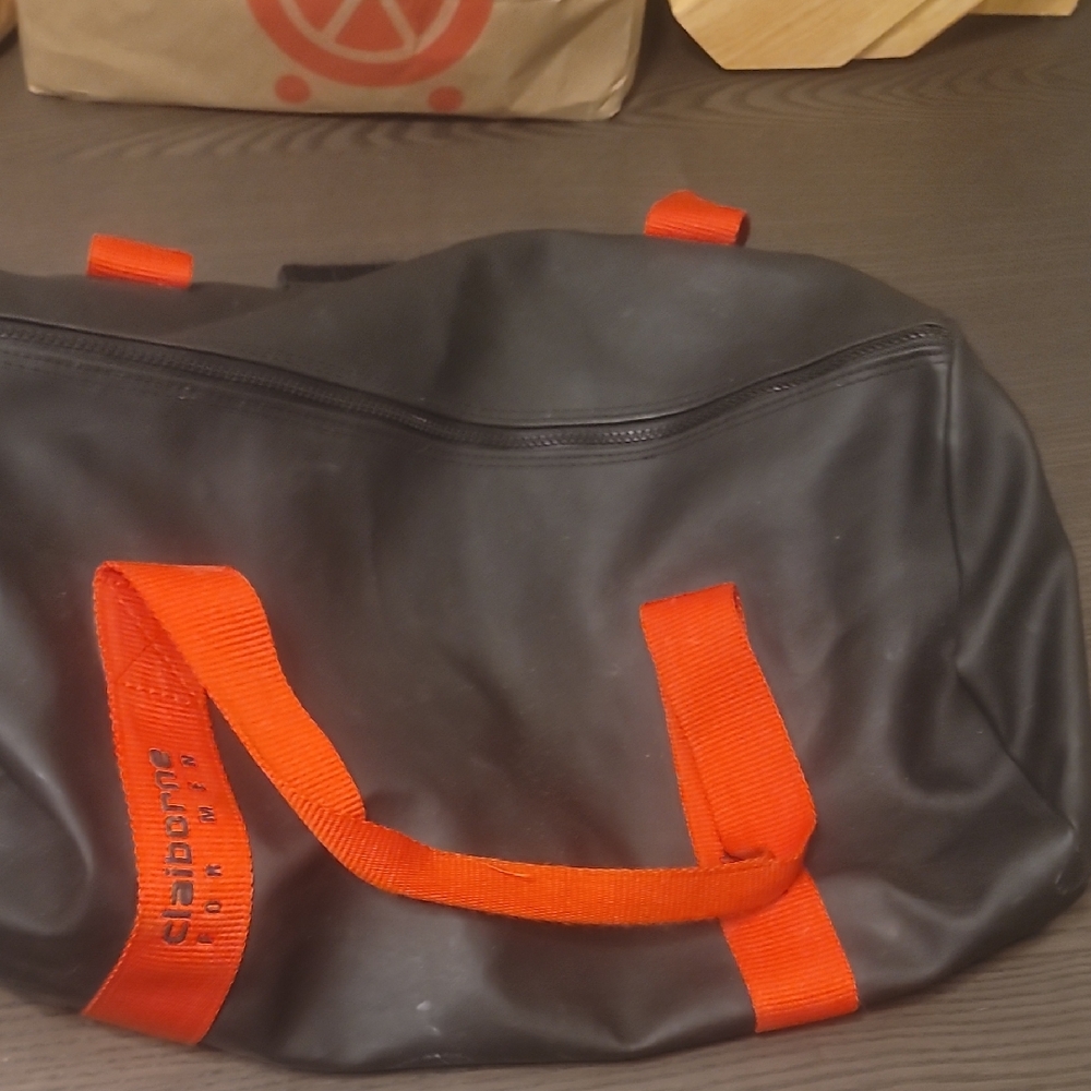Black and Orange Duffel Bag with Sporty Design